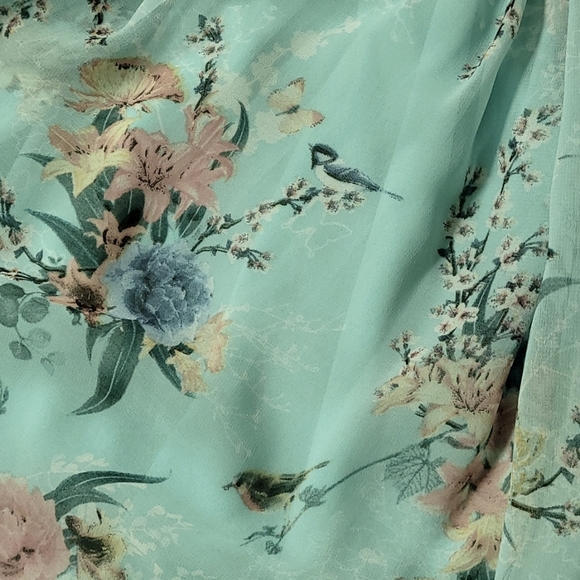 Bird and floral mini dress with ruffles - Picture 2 of 2